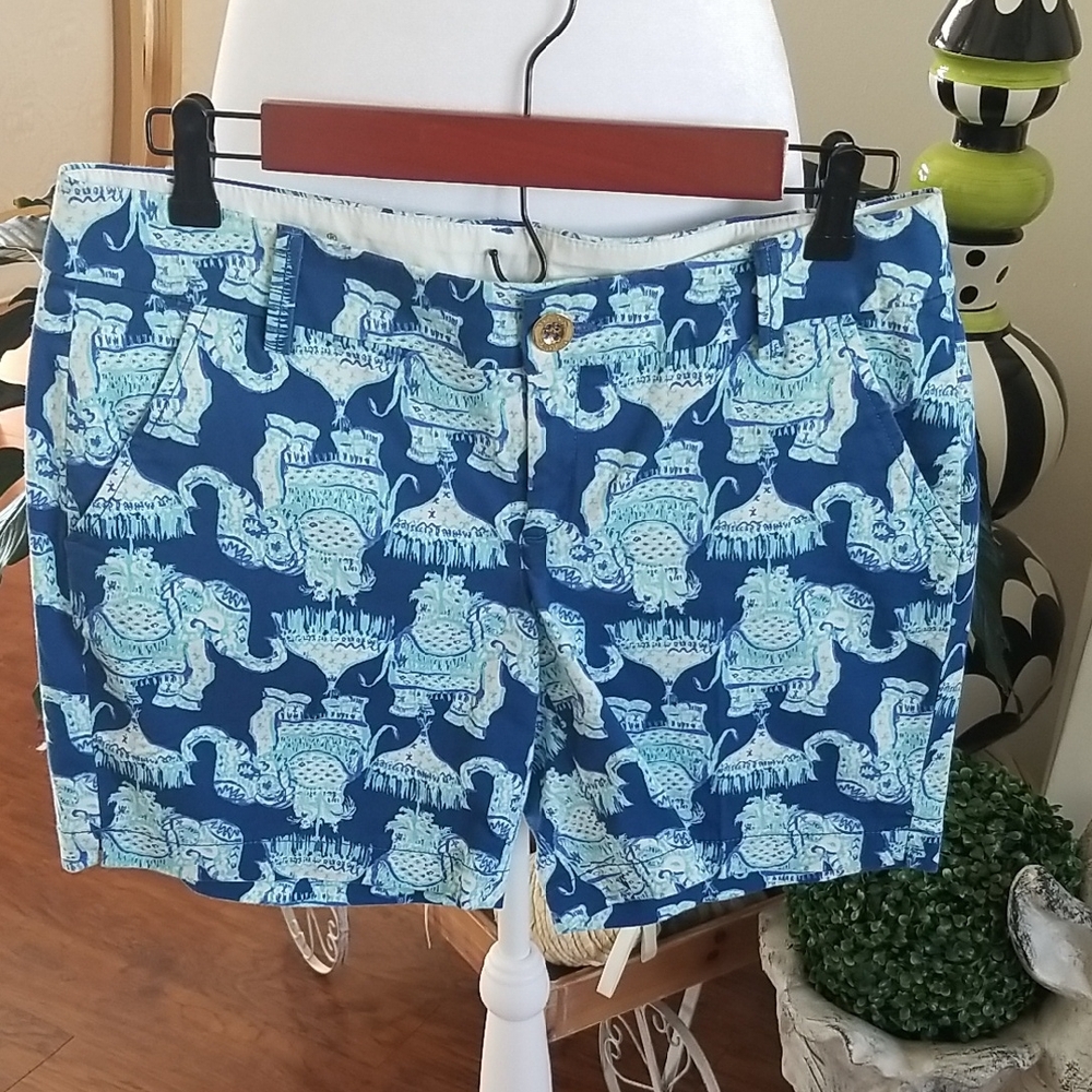 Lilly Pulitzer Blue and White Elephant Print Shorts